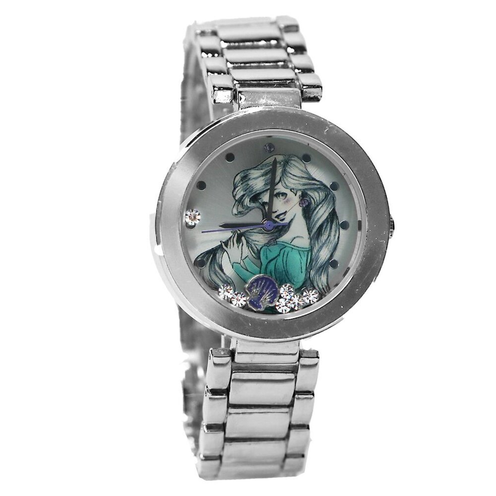 Disney The Little Mermaid Ariel Silver Watch Floating Rhinestones